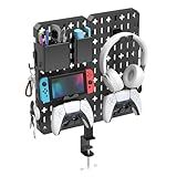 KDD 7 in 1 Clamp-on Desk Pegboard - No Drill Desk Side Storage with Phone Stand/Pen Holder/Storage Box/Headset & Controller Holder/Hooks, Detachable Gaming Pegboard for Office & Home Desktop Organizer