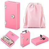 CroBlissful 1 Pack Pink Acrylic Money Bank Box for Gambler, Winners Portable Safe Casino Money Pocket Sized Cash Box with Keys and Storage Bag, Gifts for Gambler Winners Christmas