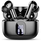 Wireless Earbuds, Bluetooth 5.4 Headphones Bass Stereo, Ear Buds with Noise Cancelling Mic, LED Display in Ear Earphones Clear Calls, IP7 Waterproof Bluetooth Earbuds for Phones/Sports/Laptop, Black