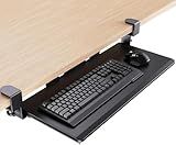 HUANUO Keyboard Tray Under Desk, Pull Out Keyboard Tray with C Clamp Mount, 26.5″ W x 11.8″ D Slide Out Computer Keyboard Drawer Mouse Tray for Typing, Black
