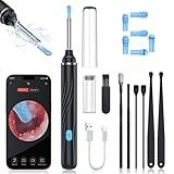Tomaje Ear Wax Removal Tool Camera, Earwax Removal Tools, Earwax Remover, Ear Wax Scooper, Ear Cleaner with Camera, 1080P HD Ear Camera and 6 LED Light, 6 Ear Pick & Ear Set for iOS & Android, Black