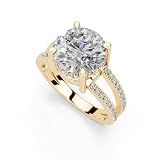 5 Carat 14k Yellow Gold Round cut Pave Split Shank Lab Grown Diamond Ring, Engagement, Anniversary, Wedding IGI Certified Promise Rings for Women (1-5 Ct, F-G Color, VS1-VS2 Clarity) Size 6.5