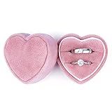 DesignSter Heart Shape Ring Bearer Box - Premium Velvet Gorgeous Vintage Double Ring Organizer Jewelry Gift Storage for Wedding, Proposal, Engagement, Ceremony (Pink)