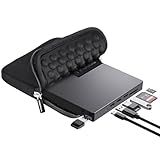 ROOFULL External CD DVD Drive for Laptop 8-in-1 USB 3.0 & USB-C DVD Player CD-ROM/RW Disc Reader Writer Burner with Carrying Case & SD Card Slots + USB Ports for Mac PC MacBook Windows 11/10 Computer