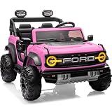 First Ride On 24V Ride on Toys for Big Kids, Licensed Ford Bronco Raptor 2 Seater Ride on Cars with Remote Control, Ride on Truck w/ 4-Wheeler Suspension, 3 Speeds, Led Lights, Bluetooth (24V, Pink)