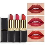 evpct 3Pcs Red Matte Lipstick Set for Older Women Long Lasting, Dark Light Bright Ruby Berry Red Matte Velvet Long Lasting Lipstick Waterproof Smudge Proof 24 Hours Original Lip Stick Stain Makeup Kit