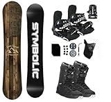 Symbolic Freedom Airtracks Men Snowboard & Bindings & Boots & Leash & Stomp & Gaiter Complete System Package Freeride Freestyle (155 cm, 10 Men(Eu43) at BLK+BLK Binding)