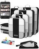 OlarHike 8 Set Compression Packing Cubes for Travel Essentials,Compressible Expandable Space Saver Bags for Organizing Clothes,Luggage Suitcase Garment Bags with Over 1000 pcs Mesh Holes(Black)