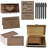 Memory Box for Keepsake, Wooden Share Love Memories Box with 100pcs Share a Memory Cards for Celebration of Life Decoration, Heart Engraved Keepsake Box for Wedding, Funerals, Birthday 8.3x4.7x3.1in