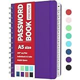 Forvencer Password Book with Individual Alphabetical Tabs, 5.3"x7.6" Medium Size Password Notebook, Spiral Password Keeper Book for Senior, Cute Password Manager Logbook for Home Office, Purple