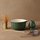 KOIMYSA Matcha Whisk Set with Matcha Bowl, Bamboo Chasen and Whisk Holder, Scoop, Sifter, 5 PCS Matcha Kit for Women Men Ceremony, Christmas Matcha Gift Set, Green