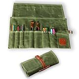 Earth & Fiber Co. Compact Waxed Canvas Paint Brush Holder - Portable Art Bag for Painting & Drawing - Art Supplies Organizer - Storage Roll Bag for Artists