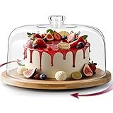 MASTERTOP Cake Stand with Dome Lid - 360° Rotation Cake Stand, 12in Round Cake Holder, 2-in-1 Dessert Table Display Set for Wedding/Birthday/Kitchen/Party