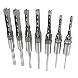 Timunr 7Pcs Square Drill Bits Tools Round Handle Woodworking Hole Saw and Tenon Chisel Set Drill Bits Sizes 9/16 in 1/2 in 2/5 in 3/8 in 5/16 in 1/4 in 6/25 in