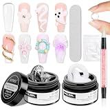 SUPWEE 3D Nail Art Gel Clear and White Solid Builder Gel for Nails Non-Stick Hand Sculpture Hard Gels with Dual Form for Carving Patterns Decoration Nail Art Home Manicure DIY