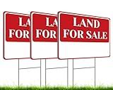 3X Double Sided 12x16 Inches Land for Sale Yard Sign with Metal Stakes - House For Sale Plastic Signs for Real Estate Agent Realtor Supplies - for Outdoor Home - Perfect for Home Owners Real Estate