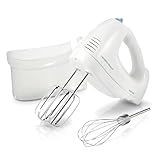 Hamilton Beach 6-Speed Electric Hand Mixer with Whisk, Traditional Beaters, Snap-On Storage Case, 250 Watts, White