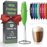 Elementi Milk Frother Wand & Matcha Whisk Set - Powerful Electric Matcha Mixer, Easy to Use Macha Wisk Kit - Craft Effortless Lattes with the Elementi Milk Frother Wand (Lime Green)