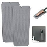 2 Heat Resistant Silicone Mat with Hanging Hole, Straightener Heat Resistant Travel Mat & Pouch for Curling Iron, Flat Iron and Other Hot Hair Styling Tools, 11 x 5 in, Gray