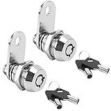 AKEYSRC 2 Pack Tubular Cam Locks, Cabinet Locks with 7/8'' Cylinder, Atom Lock for Arcade Machine, Gumball Machine, Cash Door, Tool Box, Chrome Finish and Keyed Alike (7/8 Inch 90°)