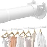 Supforce Closet Rods for Hanging Clothes, 17 to 69 Inches Stepless Adjustable Metal Closet Rod, 1.3 Inches Heavy Duty Clothes Hanging Rod for Closet Wardrobes Laundry RV, White
