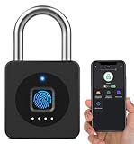 eLinkSmart Fingerprint Gym Locker Lock, Keyless Biometric Padlock, Weatherproof Electronic Digital Bluetooth App Smart Combo Pad Lock for Outdoor Fence Gate School Locker Storage Pool Shed - Black