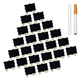 24 Pcs Wooden Mini Chalkboards Signs for Food Signs, Wedding Signs, Message Signs, Event Decorations, and Include Wave-Shaped Board, Wooden Stand, 2 Markers.