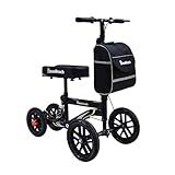 BlessReach All Terrain Steerable Knee Scooter Crutch Alternative，Deluxe Medical Scooter Double Handbrake,for Adults Injured Ankle & Foot Recovery Scooter in Black