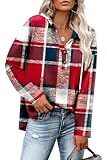RUMIA Ugly Christmas Sweaters for Women 2025 V Neck Long Sleeve Shirts Casual Tops Plaid Red Blue L