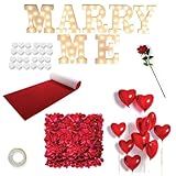 Proposal Decorations Kit, Marry Me Light Up Letters, 2000 Rose Petals, 24 Heart Shaped Romantic Candles, Red Carpet Aisle Runner 16 Feet, 10 Red Heart Balloons, 1 Engagement Rose Ring Box