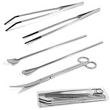 5 Pcs Reptile Feeding Tools Set with Silicone Tips - Extra Long Straight&Curved Tongs, Spoons, Scissors - Stainless Steel Terrarium Feeder Kit for Bearded Dragons, Lizards, Snake, Spiders, Aquarium