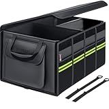 Coverado Car Trunk Organizer - 70L Nappa Leather Trunk Organizer for SUV with Lid, Multi Collapsible Car Storage Organizer Foldable, Multi Compartments with 2 Straps for SUV/Truck