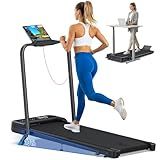 Foldable Treadmill with 10% Incline, 4 in 1 Compact Walking Pad Treadmill with Handle Bar for Home Small Spaces, 3.0HP Portable Quiet Under Desk Treadmills, 320LBS Capacity, Smart APP, LED Display