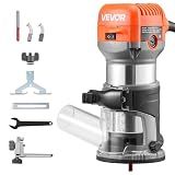VEVOR Wood Router, 1 HP 710W, Variable Speed Palm Router Tool with Soft Start, Compact Wood Edge Trimmer with Fixed Base & 1/4-Inch Collet, Dust Hood, for Woodworking, Trimming, DIY Projects, Corded