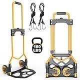 Folding Hand Truck Dolly Cart, 180LBS Portable Aluminum Hand Truck Foldable with Telescoping Handle and Elastic Cord for Luggage, Boxes, Functionality Foldable Dolly for Home, Moving, Black Yellow