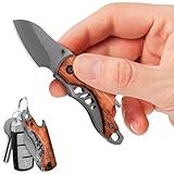 Small Pocket Knife for Men - 5.7’’ Keychain Knife with Bottle Opener - Box Cutter - Wood Handle - Liner Lock - Legal Folding Mini Multitool - Cool Sharp Tiny EDC Gadgets - Gift for Everyone 6779 N