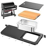 Utheer Front Folding Grill Table for Weber Searwood XL 600 – 35" x 12.5" Large Front Shelf with Stainless Steel Basin, Works Cutting Board, Lid & 5 Hooks, Heavy-Duty Weber Searwood XL 600 Accessories