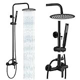 gotonovo Outdoor Shower Fixtures SUS304 Stainless Steel Rain Shower Kit Faucet High Pressure Wall Mount 2 Dual Function 8 Inch Showerhead and Handheld Spray Combo, Single Handle, Matte Black