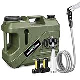 Portable Shower for Camping with 5-Gallon Water Jug, Rechargeable Camping Shower, Food Grade Material Water Containers for Fruit & Vegetables Wash, Integrate Design for Outdoors, Hiking, 2 Batteries