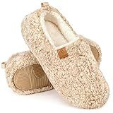 EverFoams Women’s Soft Curly Full Slippers Memory Foam Lightweight House Shoes Cozy Loafer with Polar Fleece Lining Khaki,7-8 US