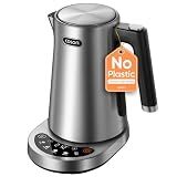 Cosori Electric Kettle, Plastic-Free Interior, 5 Presets ±5℉ Temperature Control, Fast Boiling, 2 Lid Opening, 60Min Keep Warm, Stainless Steel Tea Kettle for Tea, Hot Water, Boil Water, Coffee, 1.7L