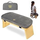 Bamboo Folding Meditation Bench with Velvet Cushion & Carry Bag Portable Kneeling Stool Comfortable Prayer Bench for Mindfulness, Zen Practice
