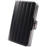 I-CLIP Original Slim Wallet - Leder Geldbörse mit Geldklammer - Mini Wallet für Karten und Geldscheine- Schwarzes Saddleleder mit silbernem Rahmen