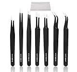 YHYZ 7pcs Precision Tweezers Set, Premium Anti-Static Stainless Steel ESD Tweezers Set Kit for Electronics, Sodlering, Jewelry, Craft, Laboratory Work, DIY (7PCS, Version) (7PCS, Version)