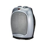 Amazon Basics Oscillating Ceramic Space Heater, Portable Indoor Heating Solution, With Overheat and Tip-Over Protection, Thermostat, 1500W, 7.52"D x 6.34"W x 9.45"H, Silver