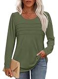 Anydoll Womens Long Sleeve Tops 2026 Fall Shirts Dressy Casual Tunics Fashion Trendy Blouse Olive Green X-Large