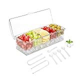 Xerem Ice Chilled Condiment Serving Tray - Condiment Caddy with 5 Containers, Bar Fruit Caddy with Lid for Party Garnish, Durable and Easy to Clean, Perfect for Bars, Buffets, and Events