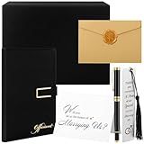Weekgrat 7 Pcs Officiant Gift Set Includes Leather Hardcover Proposal Officiant Book Black Ink Pen Thank You Card with Envelope and Sticker Bookmark Gift Box for Wedding(Black)