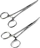SURGICAL ONLINE Versatile Angling Tools with 2pc 5 Inch Fishing Forceps Set - Stainless Steel, Curved & Straight Hemostats, Serrated Jaws, Locking Mechanism, and Lightweight Design