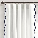 Lush Decor Coastal Chic Scalloped Edge Light Filtering Window Curtain Panels Pair, 52" W x 84" L, Navy & White - White Curtains for Living Room - Coastal Decor